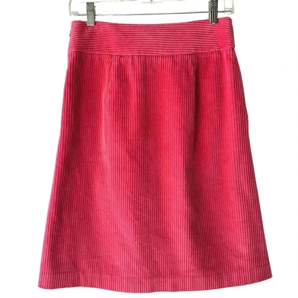 WIDE WALE COTTON CORDUROY SKIRT PINK PLEATED LINED POCKETS | SIZE: 2 - Picture 7 of 9